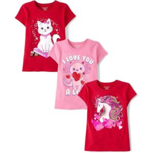 image:imageThe Childrens Place Girls All HolidaysBirthdays Short Sleeve Graphic TShirts3 PackUnicorn HeartLove a LotCat Book