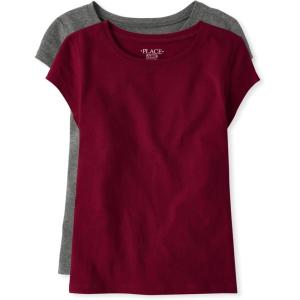 image:imageThe Childrens Place Girls Basic Short Sleeve Layering TeeGrayRubine 2pack