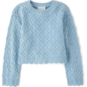 image:imageThe Childrens Place Girls Long Sleeve Crew Neck Pullover SweaterChalk Blue Crochet