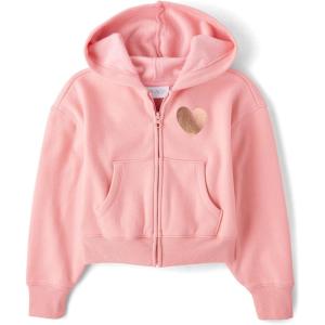 image:imageThe Childrens Place Girls Long Sleeve Hooded Fleece Full Zip UpPink Heart Icon