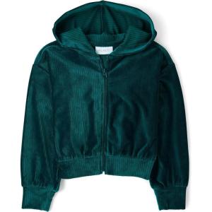 image:imageThe Childrens Place Girls Long Sleeve Hooded Fleece Full Zip UpRainforest Velour Rib
