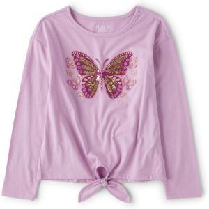 image:imageThe Childrens Place Girls Long Sleeve Knit Tie Front TopLilac Dust
