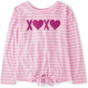 image:imageThe Childrens Place Girls Long Sleeve Knit Tie Front TopPink Xoxo
