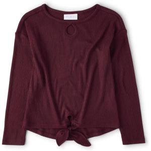 image:imageThe Childrens Place Girls Long Sleeve Knit Tie Front TopSugar Beet