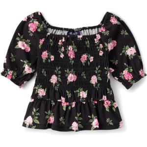 image:imageThe Childrens Place Girls Long Sleeve Smocked Peplum TopBlack Floral