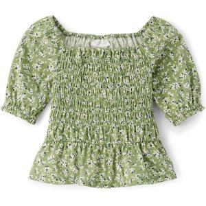 image:imageThe Childrens Place Girls Long Sleeve Smocked Peplum TopLt Cactus Floral