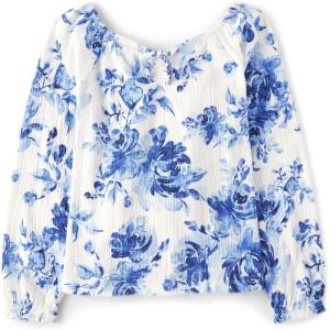 image:imageThe Childrens Place Girls Long Sleeve Smocked Peplum TopWatercolor Flowers