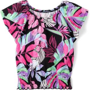 image:imageThe Childrens Place Girls Smocked Short Sleeve TopsBlack Tropical