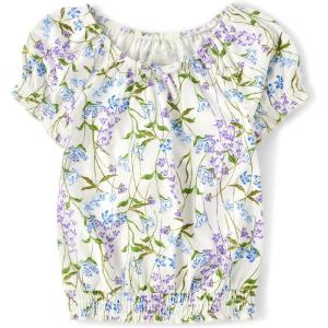 image:imageThe Childrens Place Girls Smocked Short Sleeve TopsFloral Hem Puff