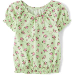 image:imageThe Childrens Place Girls Smocked Short Sleeve TopsGreen Glow Hem Puff