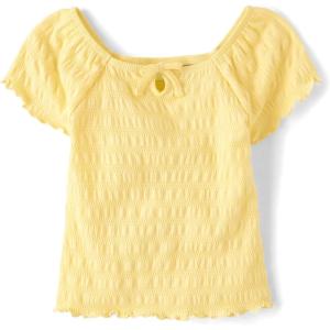 image:imageThe Childrens Place Girls Smocked Short Sleeve TopsPale Sun Keyhole
