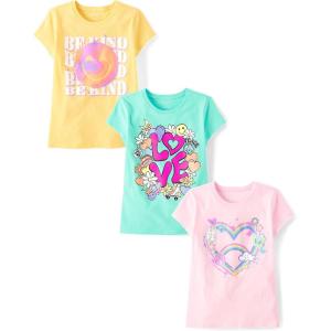 image:imageThe Childrens Place Girls SportsTrendsIcons Short Sleeve Graphic TShirts3 PackBe KindLoveRainbow Heart
