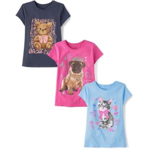 image:imageThe Childrens Place Girls SportsTrendsIcons Short Sleeve Graphic TShirts3 PackBearDogCat