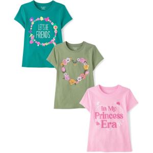 image:imageThe Childrens Place Girls SportsTrendsIcons Short Sleeve Graphic TShirts3 PackFriendsFloral HeartPrincess Era