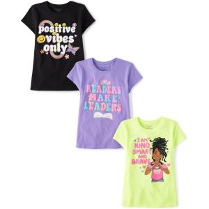 image:imageThe Childrens Place Girls SportsTrendsIcons Short Sleeve Graphic TShirts3 PackPositive VibesLeadersKind