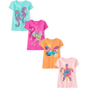 image:imageThe Childrens Place Girls TrendsIcons Short Sleeve Graphic TShirts4 PackButterflySeahorseFlamingoTurtle