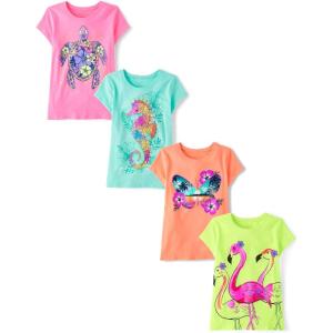 image:imageThe Childrens Place Girls TrendsIcons Short Sleeve Graphic TShirts4 PackTurtleButterflyFlamingoSeashorse