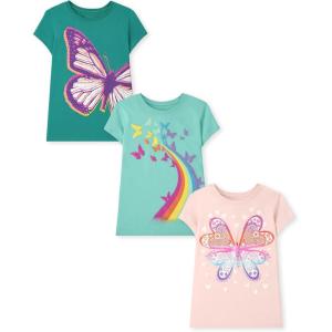 image:imageThe Childrens Place Girls UnicornsButterfly Short Sleeve Graphic TShirts3 PackButterflyButterfly HeartsRainbows