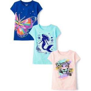 image:imageThe Childrens Place Girls UnicornsButterfly Short Sleeve Graphic TShirts3 PackButterflyTigerMermaid