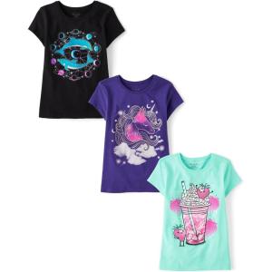 image:imageThe Childrens Place Girls UnicornsButterfly Short Sleeve Graphic TShirts3 PackDolphinsUnicornDrink
