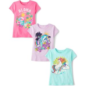 image:imageThe Childrens Place Girls UnicornsButterfly Short Sleeve Graphic TShirts3 PackRainbow UnicornAlohaDolphin