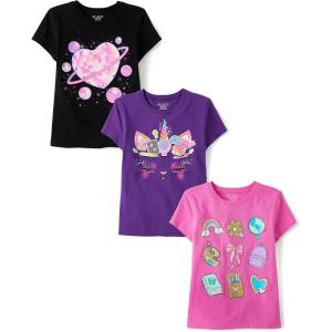 image:imageThe Childrens Place Girls UnicornsButterfly Short Sleeve Graphic TShirts3 PackSpace HeartUnicornIcons