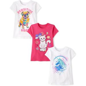 image:imageThe Childrens Place Girls UnicornsButterfly Short Sleeve Graphic TShirts3 PackUnicornCatPawsitive Vibes