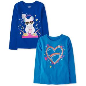 image:imageThe Childrens Place Girls UnicornsSportsButterflies Long Sleeve Graphic TShirts2 PackCat DjHeart Rainbow