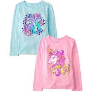 image:imageThe Childrens Place Girls UnicornsSportsButterflies Long Sleeve Graphic TShirts2 PackFox FlowersUnicorn