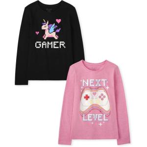 image:imageThe Childrens Place Girls UnicornsSportsButterflies Long Sleeve Graphic TShirts2 PackNext LevelGamer