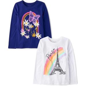 image:imageThe Childrens Place Girls UnicornsSportsButterflies Long Sleeve Graphic TShirts2 PackPairsRainbow