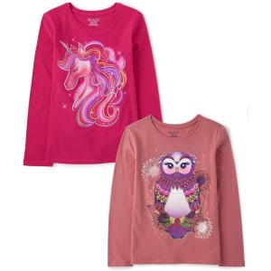 image:imageThe Childrens Place Girls UnicornsSportsButterflies Long Sleeve Graphic TShirts2 PackUnicornOwl