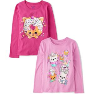 image:imageThe Childrens Place Girls UnicornsSportsButterflies Long Sleeve Graphic TShirts2 PackWinter DessertCat Doughnut