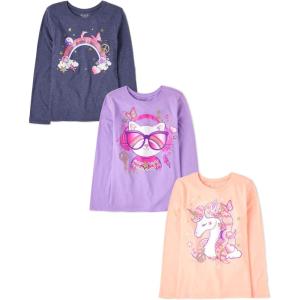 image:imageThe Childrens Place Girls UnicornsSportsButterflies Long Sleeve Graphic TShirts3 PackCat SunglassesRainbowUnicorn