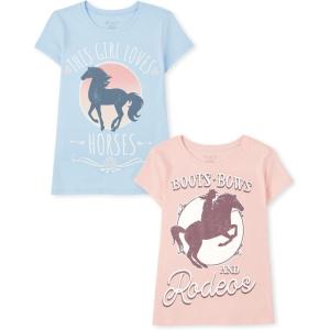 image:imageThe Childrens Place Girls UnicornsSportsButterflies Short Sleeve Graphic TShirts2 PackBoots BowsLove Horses