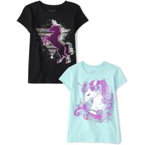 image:imageThe Childrens Place Girls UnicornsSportsButterflies Short Sleeve Graphic TShirts2 PackGalaxy UnicornDream Unicorn