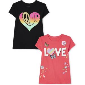 image:imageThe Childrens Place Girls UnicornsSportsButterflies Short Sleeve Graphic TShirts2 PackLove HeartButterflies