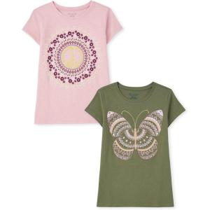 image:imageThe Childrens Place Girls UnicornsSportsButterflies Short Sleeve Graphic TShirts2 PackPeace SignButterfly