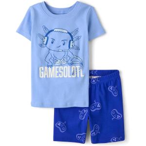 image:imageThe Childrens Place Boys 100 Cotton Sleeve Top and Shorts 2 Piece Pajama SetGamer Axolotyl