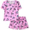 image:imageThe Childrens Place Girls Short Sleeve Top and Shorts2 Piece Pajama SetPink Rainbow Hearts