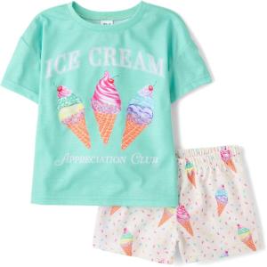 image:imageThe Childrens Place Girls Short Sleeve Top and Shorts2 Piece Pajama SetIce Cream Cones