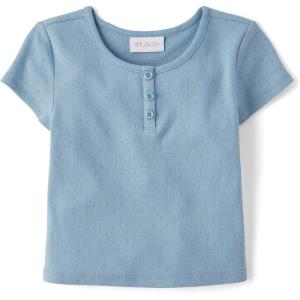 image:imageThe Childrens Place Girls Basic Short Sleeve Knit ShirtsBlue Aura