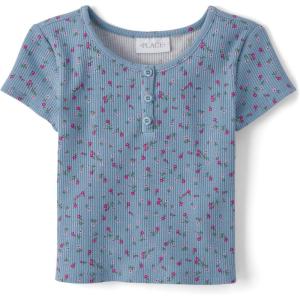 image:imageThe Childrens Place Girls Basic Short Sleeve Knit ShirtsBlue Aura Ribbed