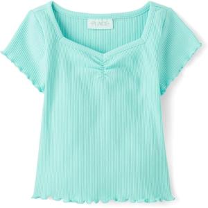 image:imageThe Childrens Place Girls Basic Short Sleeve Knit ShirtsMint Tea