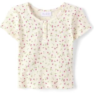 image:imageThe Childrens Place Girls Basic Short Sleeve Knit ShirtsWhite Daisy Ribbed