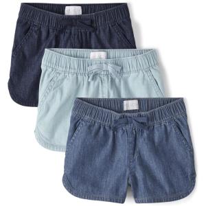 image:imageThe Childrens Place Girls Denim Pull on ShortsLight Wash 3pack