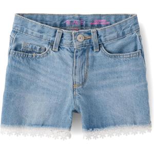 image:imageThe Childrens Place Girls Denim Shortie ShortsGemini Wash Lace Hem