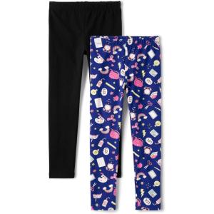 image:imageThe Childrens Place Girls Printed Leggings 2PackSchool Doodle VioletBlack 2pack