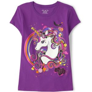 image:imageThe Childrens Place Girls Short Sleeve Graphic TShirtPurple Halloween Unicorn