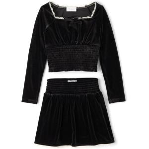 image:imageThe Childrens Place Girls Smocked Top and Skirt 2 Piece SetBlack Velour